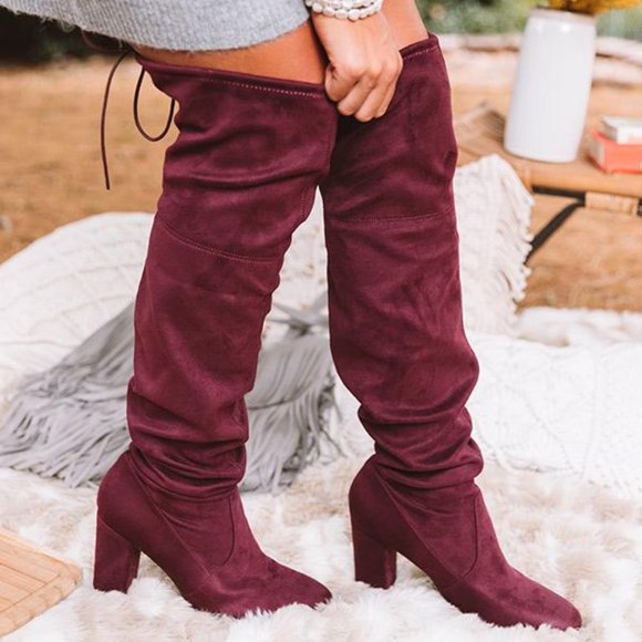 burgundy suede thigh high boots